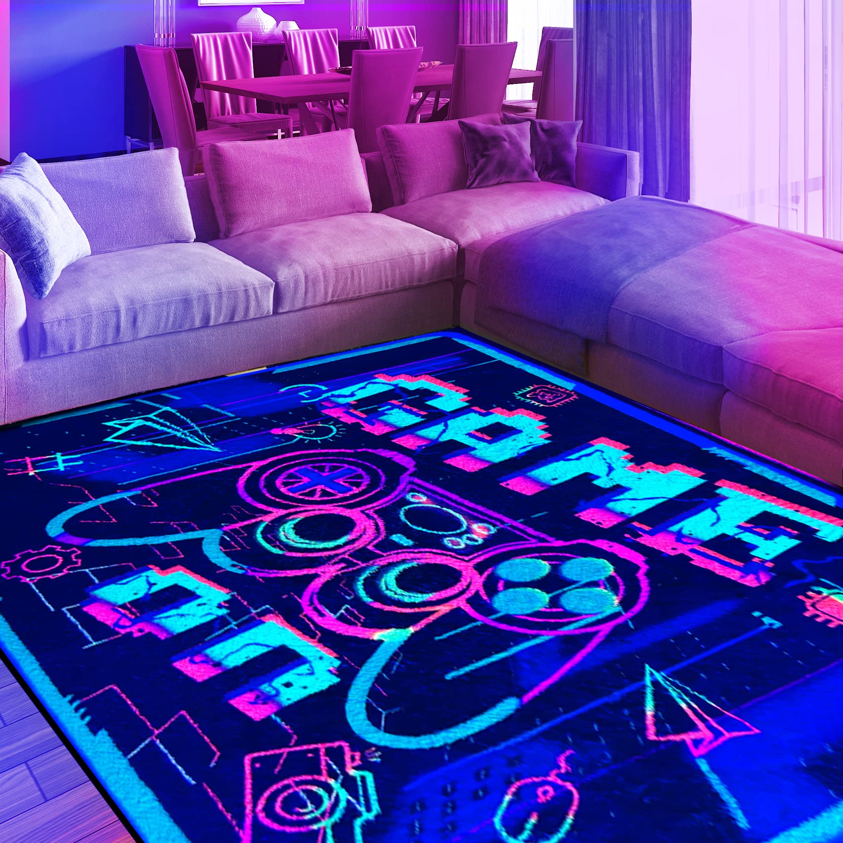 VAULTROOM GAMING DINER FLOOR RUG ラグ EISKBC Neon Gaming Area Rug, 3D Blacklight Game Controller Carpet